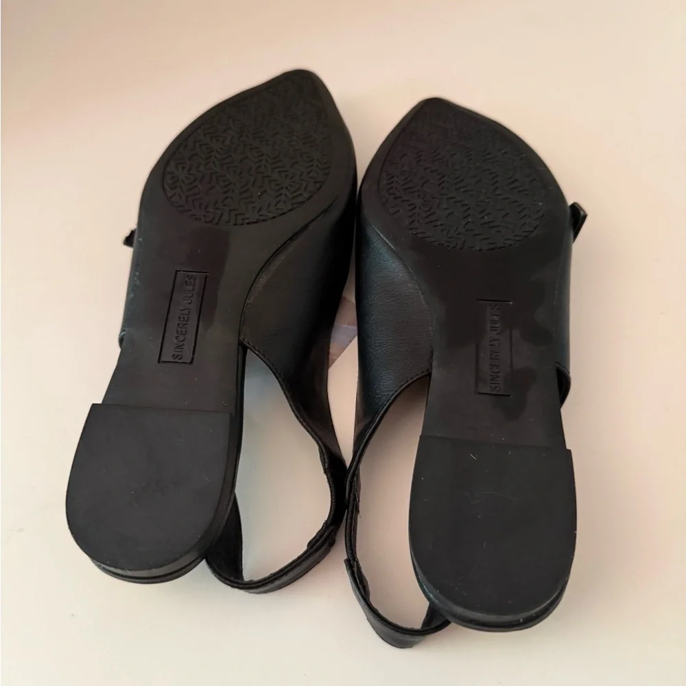 Sincerly Jules Pia Black Pointed Slingback Flats with Buckle Strap Women’s 7 NEW